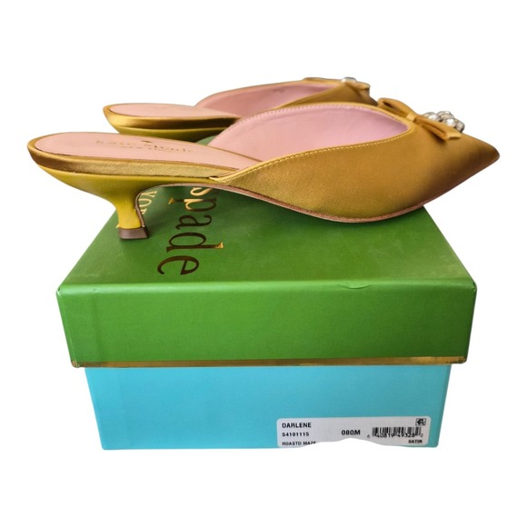 Kate Spade Darlene Satin Mules Roastd Maize Yellow Pointed‎ Toe Size 8 - Picture 4 of 10